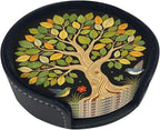 Drink Coasters with Holder Stand Set of 6, Tree of Life Vintage Pu Leather - Image 6
