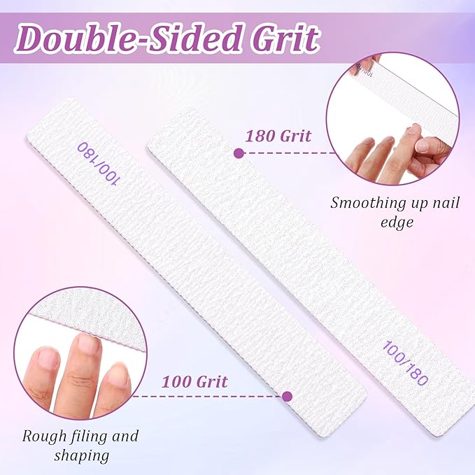 150 Pcs Nail Files 100/180 Grit Double Sides Professional Reusable Emery Board Nail Files for Acrylic Manicure Tools Suit for Home Salon