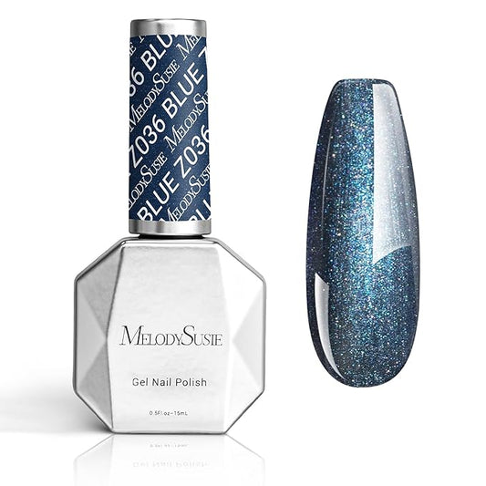 MelodySusie Blue Shimmer Gel Nail Polish,0.5fl oz Dark Blue Fine Glitter Soak Off UV LED Blue Sparkle Gel Polish Gift for Women Nail Art Manicure Salon DIY Nail Design Decoration at Home-z036