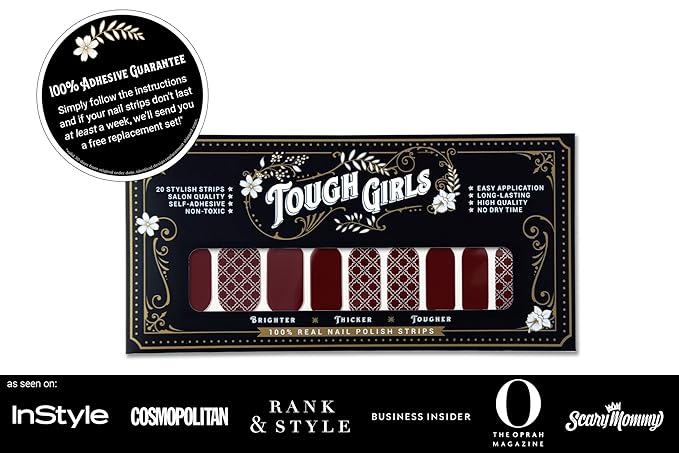 | 20 Exquisite Gel Nail Polish Strips w/Application Accessories - No UV/LED Lamp Required (Vintage Foiled Lace & Burgundy)