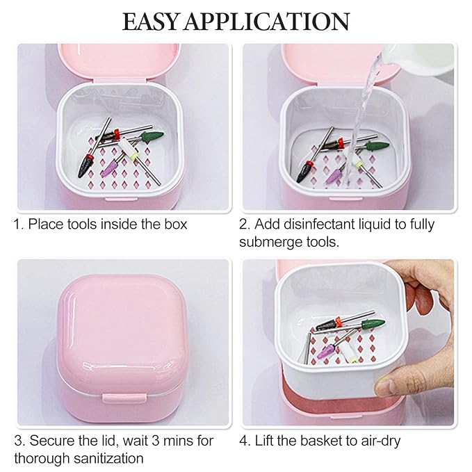1Pc Plastic Nail Tool Sterilizer Box Nail Drill Bits Cleaning Box Polishing Tools Soaking Tray Manicure Pedicure Storage Container Case - White (White, 3.15“x3.15“x2.75“)