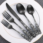 Matte Black Rose Flower Pattern Silverware Set - Image 7