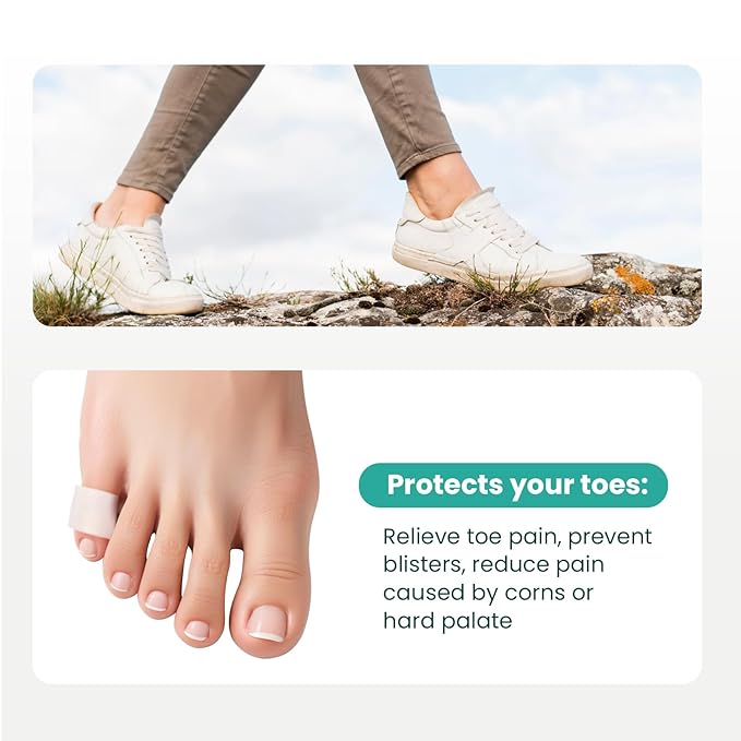 Welnove Silicone Toe Protectors – Silicone Open Pinky Toe Sleeves for Hammer Toes, Corns, Calluses, Blisters – Soft Gel Protector Toe Cushions for Pain Relief - 24 Count,White