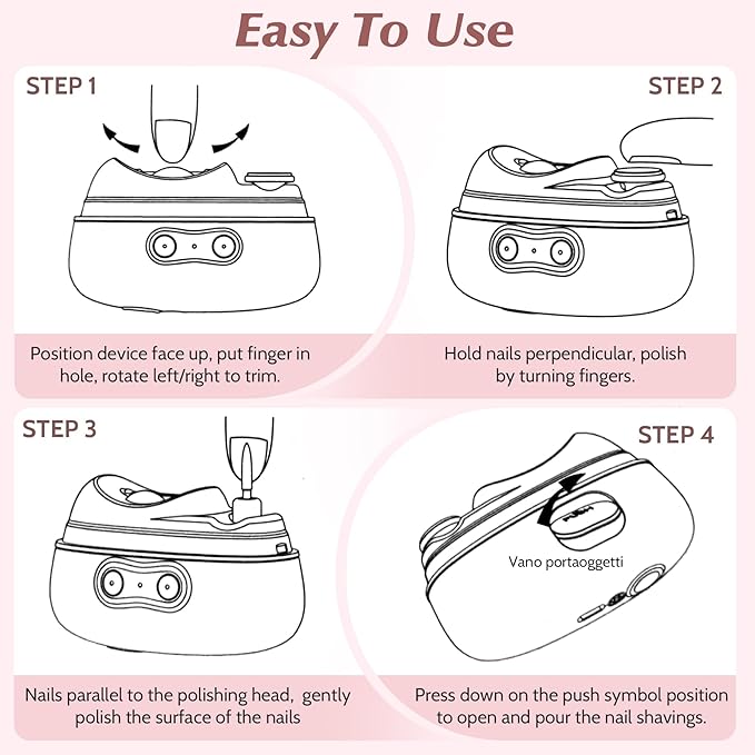 Electronic Nail Clipper 4-in-1 Trimmer with File, Polisher, UV Light & Nail Scraps Storage- Rechargeable Portable Kit for Safe & Precise Nail Care (Not for Thick Nails)