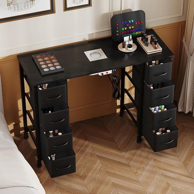 Nail Desk, Manicure Table, Nail Beauty Salon Workstation w/Electric Dust Collector, 8 Fabric Drawers