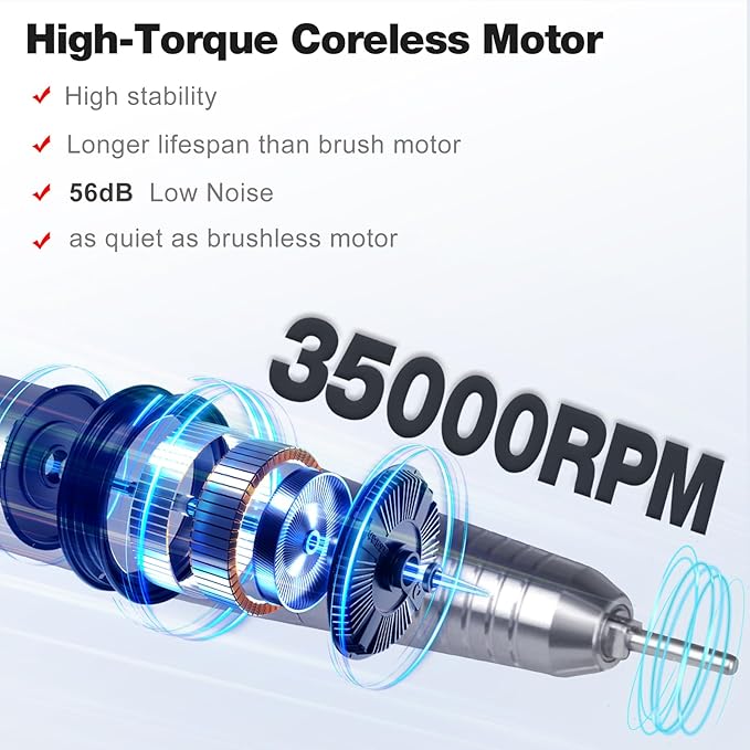 AZ GOGO Nail Drill Machine, 35000RPM Rechargeable Professional Portable Nail Drills for Acrylic Gel Nails - Low Noise & Low Vibration Coreless Motor E-File (Black)
