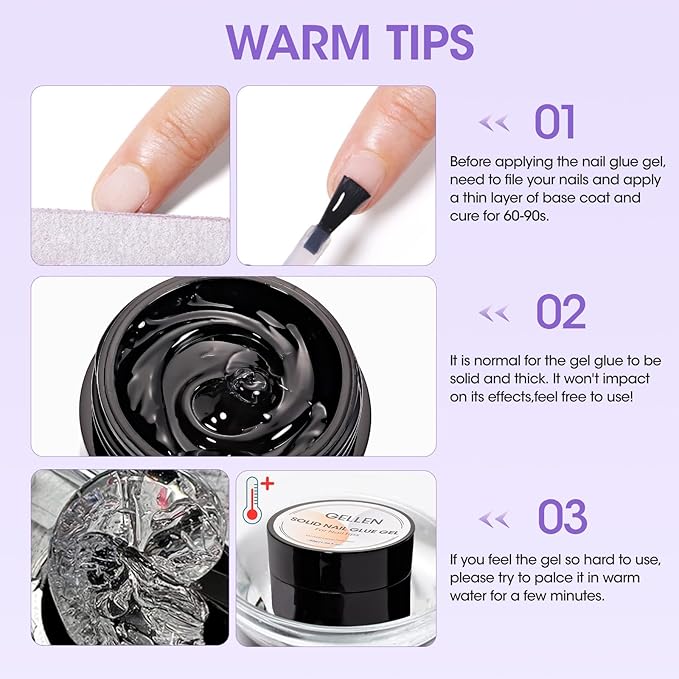 Gellen Solid Nail Glue Gel for False Nail Tips, Solid Gel Nail Glue for Press On Nails Strong for Acrylic Nails Home Salon Nail Art, UV LED Light Curing Needed - 15g