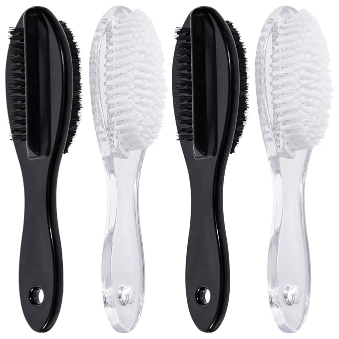 4 PCS Nail Brush for Cleaning Fingernails, Long Handle Grip Double Sided Nail Foot Scrub Brush Fingernail Cleaner, Soft Stiff Bristles Pedicure Nail Scrubber Non-Slip for Men and Women