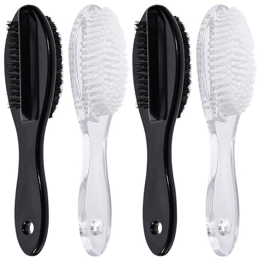 4 PCS Nail Brush for Cleaning Fingernails, Long Handle Grip Double Sided Nail Foot Scrub Brush Fingernail Cleaner, Soft Stiff Bristles Pedicure Nail Scrubber Non-Slip for Men and Women