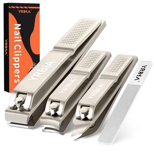 Nail Clippers with Glass Nail File, YRBIA Ultra Sharp Nail Clipper Set, Professional Stainless Steel Fingernail & Toenail Clippers Nail Cutter Set for Men & Women