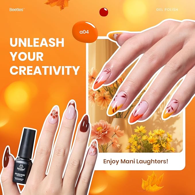 Beetles Fall Gel Nail Polish Set – Autumn Aura 20 Colors Gel Polish Kit, Burgundy Red Brown Yellow Orange Purple Cat Eye & Glitter Soak Off UV LED Manicure with Base Glossy Matte Top Coat