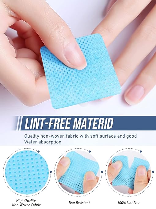 400PCS Lint Free Nail Wipes Glue Wipes Lash Extensions EBANKU Soft Blue Lash Glue Nail Polish Remover Cotton Pads Eyelash Extension Supplies