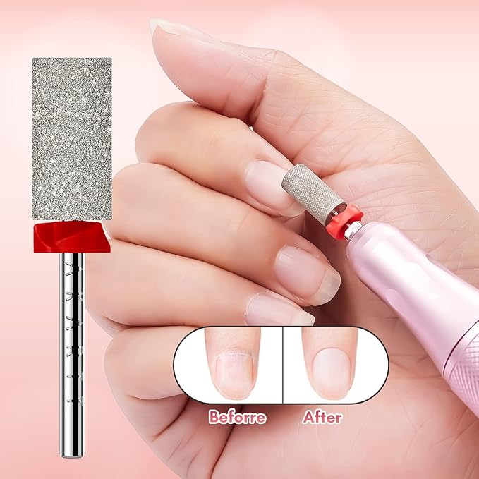 Makartt Nail Drill Bits - Large Barrel Carbide Diamond Sanding Buffer Bit for Nail Prep Cuticle Remove, Upgrade Drill Tips with Cross Teeth and Dust-Proof Ring for Manicure Salon, F #320 Grit