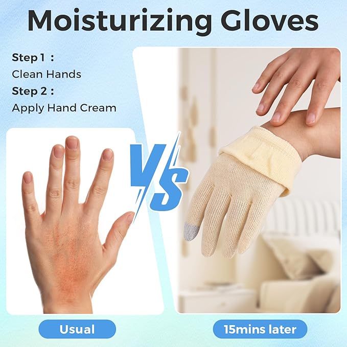 Cotton Moisturizing Gloves Overnight Hand Beauty Gloves Touchscreen Sleeping Gloves (XS-Beige, Count, 2)