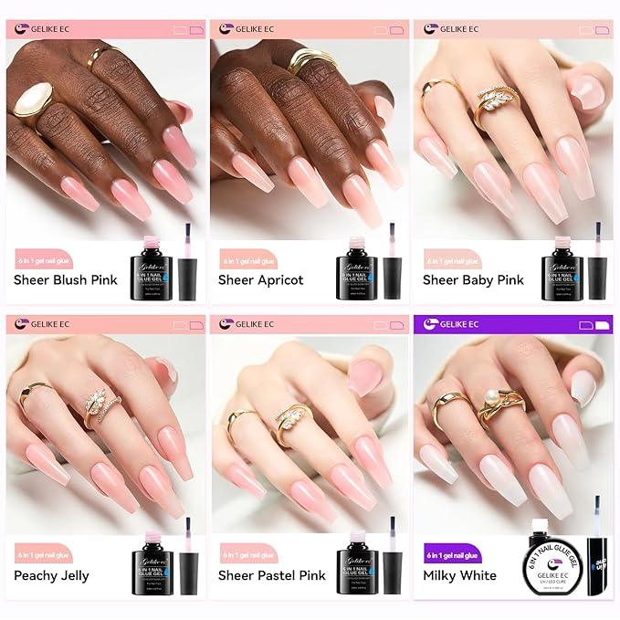 Gelike EC Pro Nail Glue & Strengthener: Nude 6-in-1 Nail Adhesive for Repair - Strengthening & Protein Repair - Perfect for Home & Salon Use 11544 - UV Needed