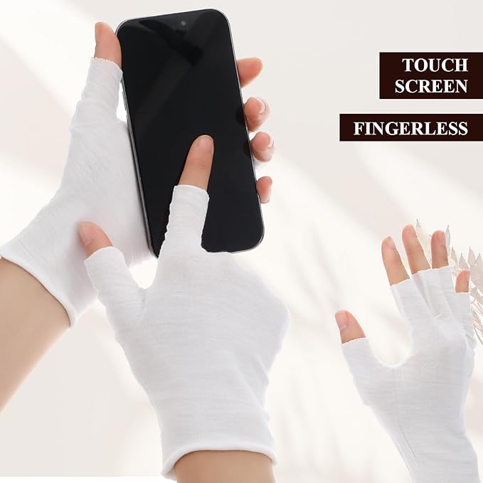 7 Pairs White 100% Cotton Gloves, Moisturizing Gloves for Dry Hands & Overnight Care, Breathable Moisturizing Night Glove for Women & Men