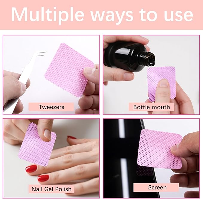 1500Pcs Lint Free Nail Wipes, Pink No Lint Nail Wipes for Gel Nails Lint Free Polish Remover Wipe Eyelash Extensions Glue Nails Cleaning Pads Supplies