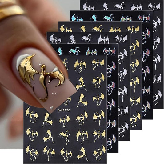 Halloween Nail Stickers 6 Sheets Halloween Nail Decals 3D Self Adhesive Manicure Decorations Hallowee Theme Design Nail Art Stickers DIY Acrylic Nails Accessories for Women and Girls