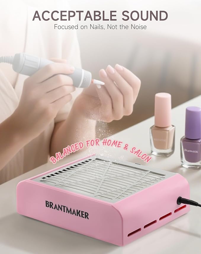 Nail Dust Collector with Brush and 2 Reusable Filters, 60W Vacuum Dust Fan for Acrylic Nails (Pink)