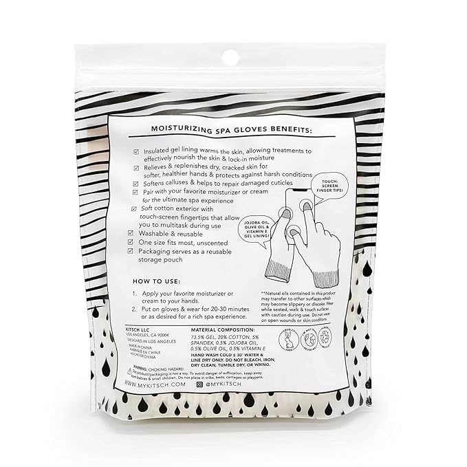 Kitsch Moisturizing Gloves Overnight for Dry Hands Treatment, for Women & Men | Soft Hydrating & Infused Gel Spa Gloves for Kids, One Size Fits Most, Washable & Reusable Pair