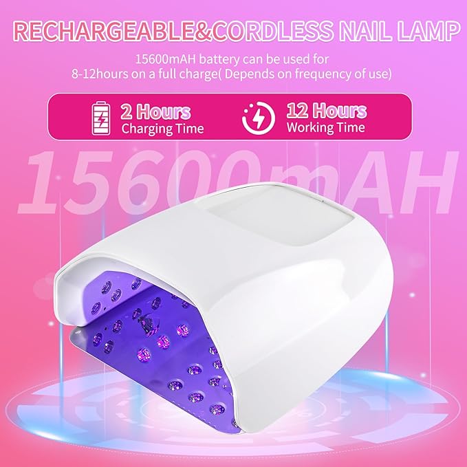 126W Cordless Rechargeable UV LED Nail Lamp,Professional UV Light for Gel Nails Gel Curing Lamp with 4 Timer Setting Auto Sensor, LED Nail Dryer for Fingernail and Toenail Home (WHITE01)