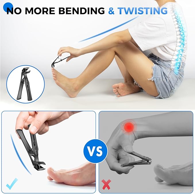 Long Handled Ingrown Toenail Clippers for Seniors Thick Toenails, 2025 Angled Head Large Toe Nail Clippers for Thick Nails, Heavy Duty Large Nail Clippers for Men Women with Mess Free Catcher