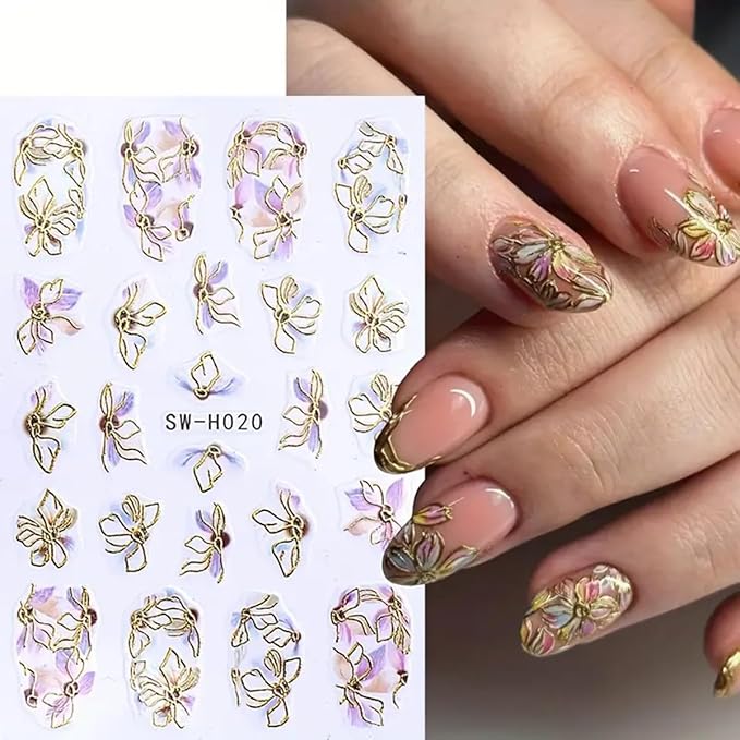 Flower Nail Stickers 3D Elegant Floral Nail Art Decal 6PCS 3D Self-Adhesive Japanese Style Colored Flowers Petals Nail Decals Flower Manicure Stickers Supply for Summer Fall DIY Nail Art Decorations