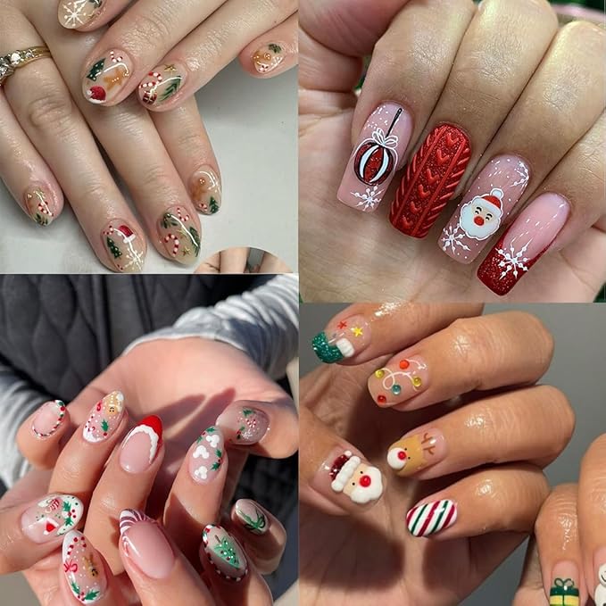 6 Sheets Christmas Nail Stickers, Christmas Tree Bell Snowflake Nail Art Stickers 3D Self-Adhesive Nail Art Supplies Santa Claus Elk Design Winter Xmas Nail Decals for Women DIY Holiday Manicure Decor