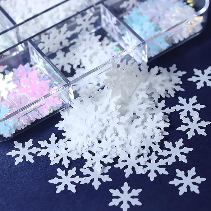 Christmas Smowflake Glitter Sequins Nail Accessories Winter White Snowflake Glitter Manicure Mix Colors Nail Art Glitter Flakes, 3D Nails Supplies Jewelry Studs Nail Decoration for Women Featival