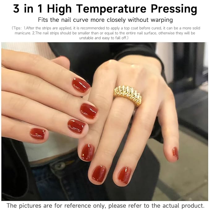 Semi Cured Gel Nail Strip, Caramel Macchiato |28 pcs Gel Nail Strips Work with Any UV Lamp, Salon Quality UV Nails Stickers, Easy to Apply for Home Nails DIY
