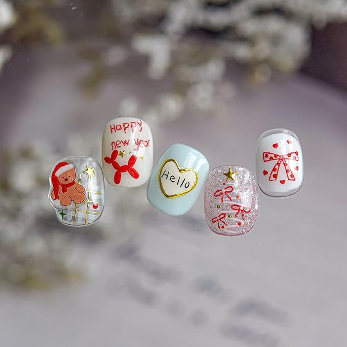 Christmas Nail Stickers 5D Embossed Xmas Nail Decals 1PCS Bear Bow Christmas Tree Star Love Heart Cartoon Self-Adhesive Design Holiday Nail Stickers Manicure Accessories for Women DIY Nail Art Decor
