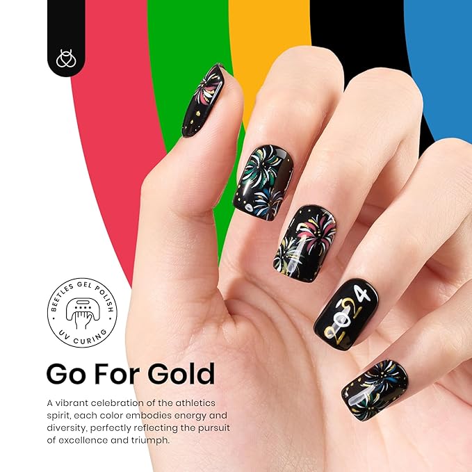 Beetles Gel Nail Polish Set with Golden Chrome, 8 Pcs Blue Green Black White Gel Polish Halloween Nails Set & Chrome Powder Double-ended Brush Soak off Uv Gift for Girls