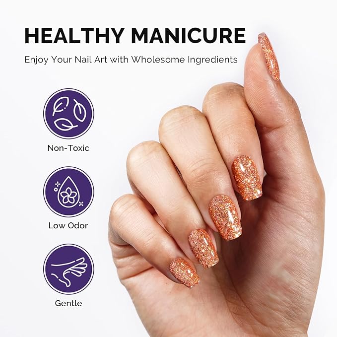 MelodySusie Galaliver Glitter Gel Nail Polish, 15ML Sparkly Shimmer Gel Polish Soak Off UV LED Cured Long Lasting Gift for Women DIY Nail Design Nail Art Manicure Happy Orange X13