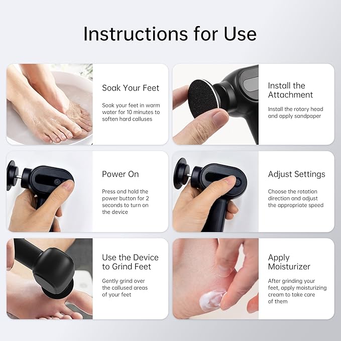 Rechargeable Electric Callus Remover for Feet - Replaceable Sandpaper Professional Foot Grinder 6 Speeds Adjustable Foot Sander, Cordless Electric Foot File Pedicure Tools for Dead Skin, Cracked Heels