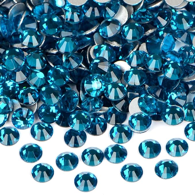 2880PCS Art Nail Rhinestones Non Hotfix Glue Fix Round Crystals Glass Flatback for DIY Jewelry Making with one Picking Pen (ss3 2880pcs, Blue Zircon)