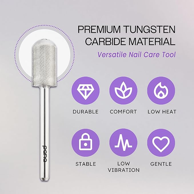 PANA 3/32" Large Smooth Round Top Safety Carbide Nail Drill Bit for Gel Polish & Acrylic Removal Nail Salon Manicure Pedicure Electric File Tools (Large Barrel - Silver, Extra Fine)