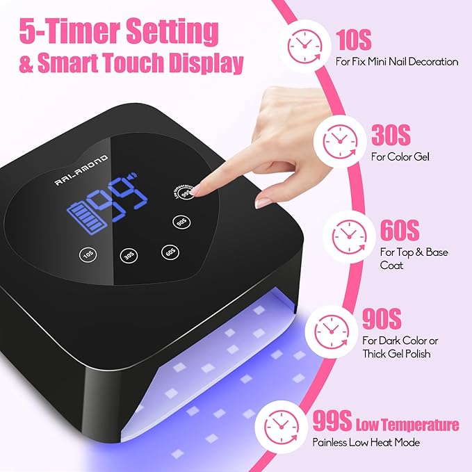 UV Nail Lamp, 72W Cordless UV Light for Gel Nails with 5-Timer & Auto Sensor, Rechargeable Gel Nail Lamp for Gel Polish, Professional Fast Curing Nail Dryer UV Led Nail Cure Lamp (Black)