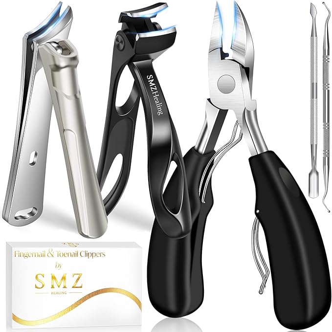 Toenail Clippers for Men Thick Toenails- Stocking Stuffers for Men 2025 Sharp Heavy Duty Toenail Clippers w Wide Opening, 5PCS