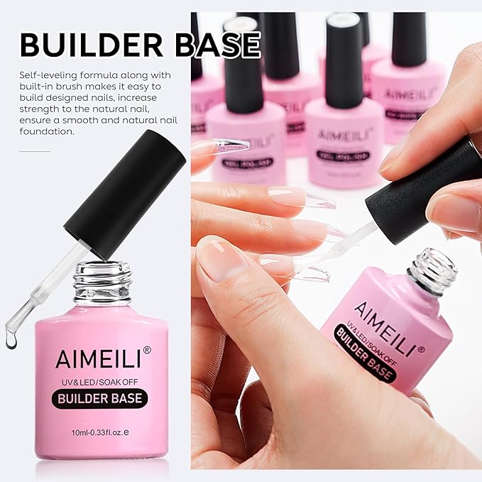 AIMEILI Nude Pink Builder Base Gel for Nails, Hema Free, Cruelty Free, Vegan, No Need Slip Solution, Soak Off Gel Nail Polish 6pcs X 10ml - Kit Set 37