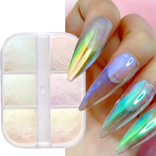 Aurora Nail Art Powder, Holographic Fine Nail Powder Design, Iridescent Nail Dust Pigment for Nail Art Gel Polish, Women Girls Manicure Glitter Decorations, Resin Nail Art Tips, Acrylic Nails Supplies