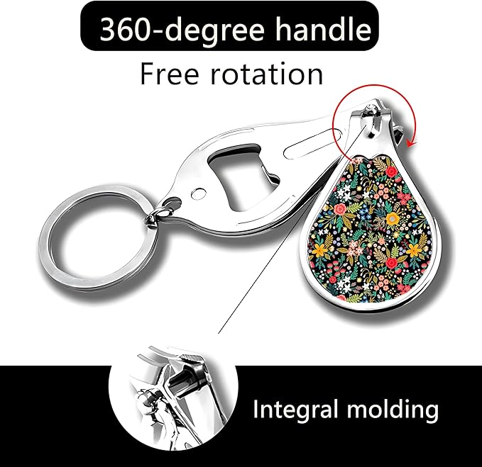Nail Clipper Set with Keychain 2 Pack Toenail Clippers with Jar Opener Multifunction Nail Cutter for Men-Dorm Room Essentials,Kitchen Gadgets,Golf Accessories,Travel Essentials(Flower)