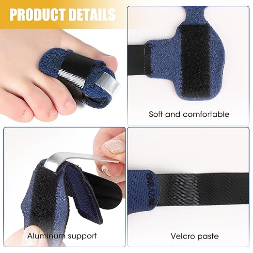 2Pcs Hammer Toe Straightener Corrector for Broken Toe Women & Men, Toe Splints Wraps with Aluminum Plate for Hammer, Curled, Crooked Toes, Pain Relief (Blue)