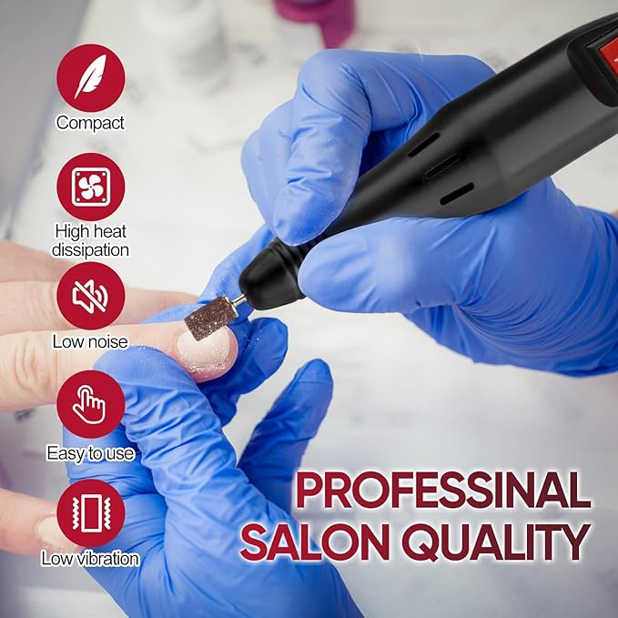 Professional Electric Nail Drill Machine Nails File Manicure Pedicure Set for Acrylic Gel Dip Powder Art Shape Remover Tool Polisher Grinder Low Noise with 6 Drill Bits 156pcs Sanding Bands (Black)