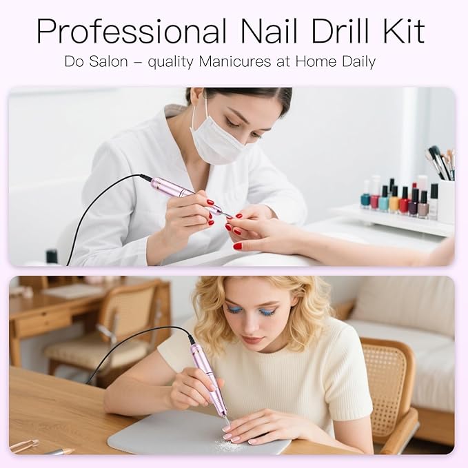 LKE Electric Nail Drill & File Kit,Professional Manicure Pedicure Tools for Acrylic Gel Nails,Nail Drill Bits Bands for Home & Salon Use(Rose Gold)