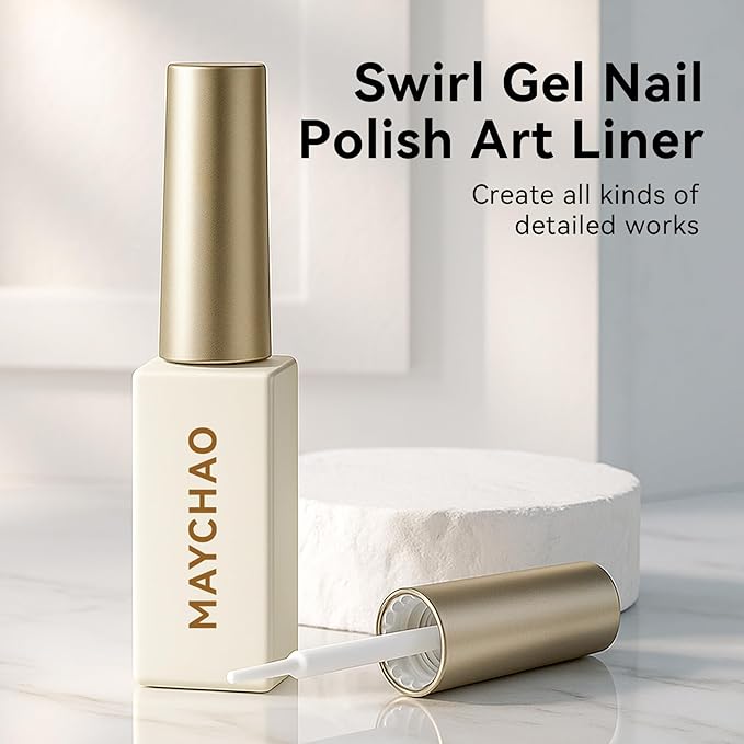 MAYCHAO Green Swirl Gel Liner Nail Art Polish, 8ml Classic Christmas Green Gel Color Built-in Thin Brush, UV Light Cure for French Nail Tips DIY Manicure at Home Salon