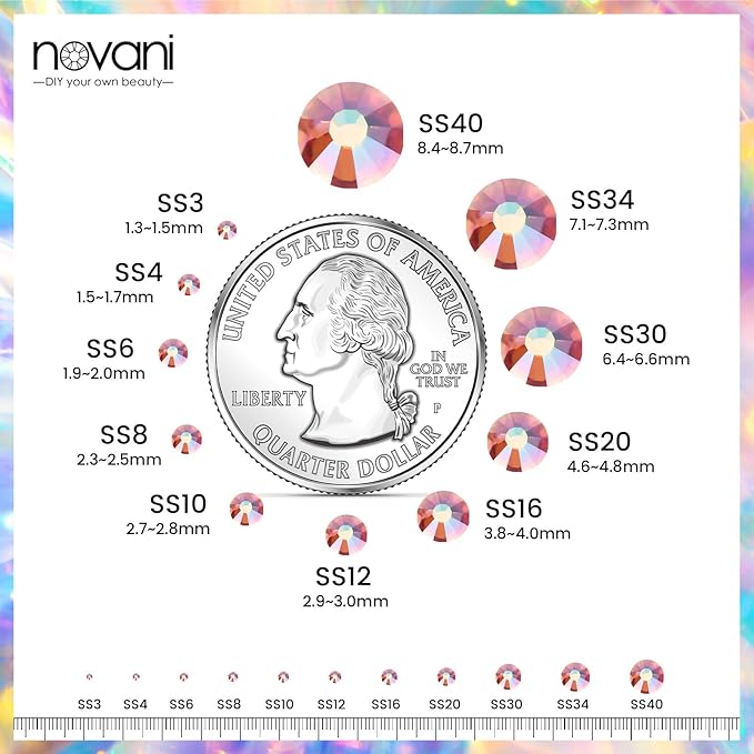 Novani Rhinestones 1440Pcs Flatback Crystal Round Loose Gemstones Glass Rhinestones for Crafts Makeup Nail Art Clothes Shoes DIY Decorations(SS12, 3.0-3.2mm,Amber)