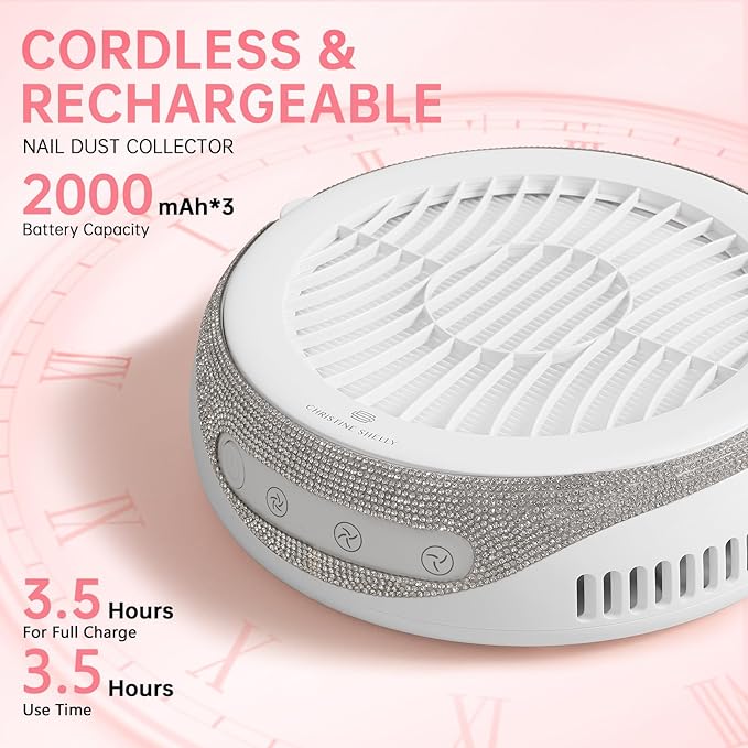 Nail Dust Collector, Cordless Dust Collector Nail Tech, Powerful Vacuum Fan Vent Dust Collector Extractor Dust Suction Machine for Acrylic Nails Polishing, Nail Salon&Home, white