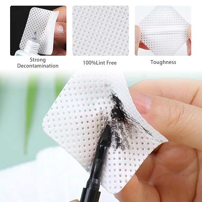 600 PCS Eyelash Glue Wipes Lint Free Nail Wipes, EBANKU Adhesive Wipes for Lash Glue Nail Polish Remover Pads, Glue Nozzle Wipes Non-Woven Fabric Wipes Eyelash Extension Supplies