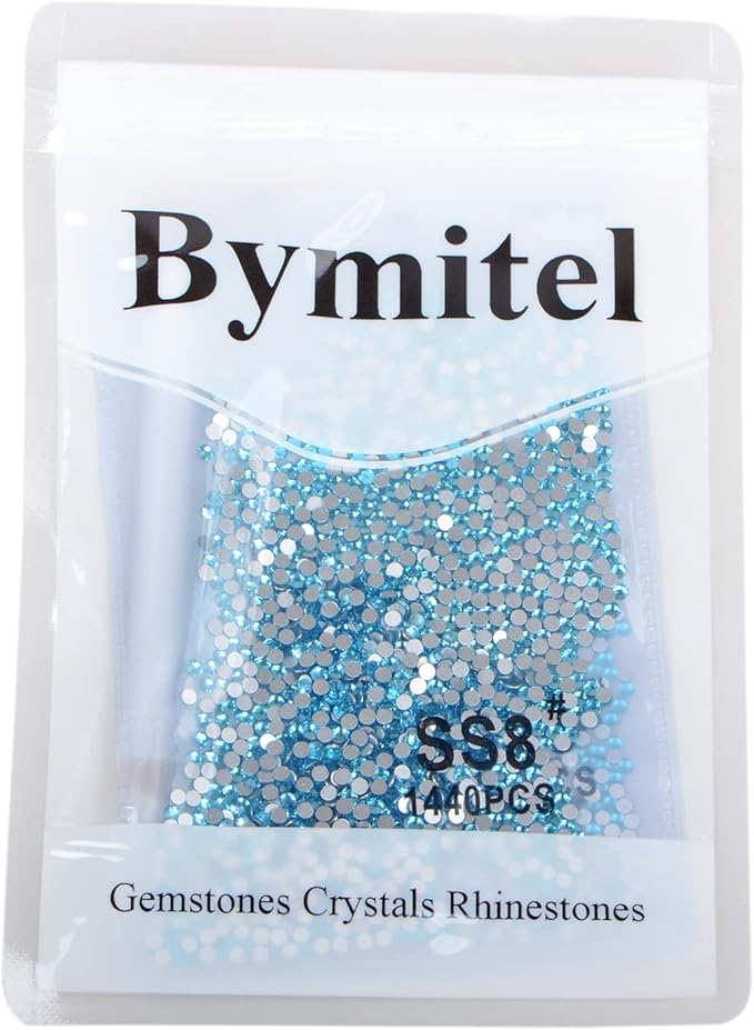 2880PCS Art Nail Rhinestones Non Hotfix Glue Fix Round Crystals Glass Flatback for DIY Jewelry Making with one Picking Pen (ss8 2880pcs, Aquamarine)