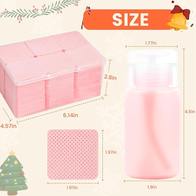 1080PCS Lint Free Nail Wipes with 2 Acetone Dispensers, Nail Polish Remover Wipes with Pump Dispenser,Lash Extensions Glue Cleaning Wipe Empty Pump Bottle Pump Wipes Nail Kit